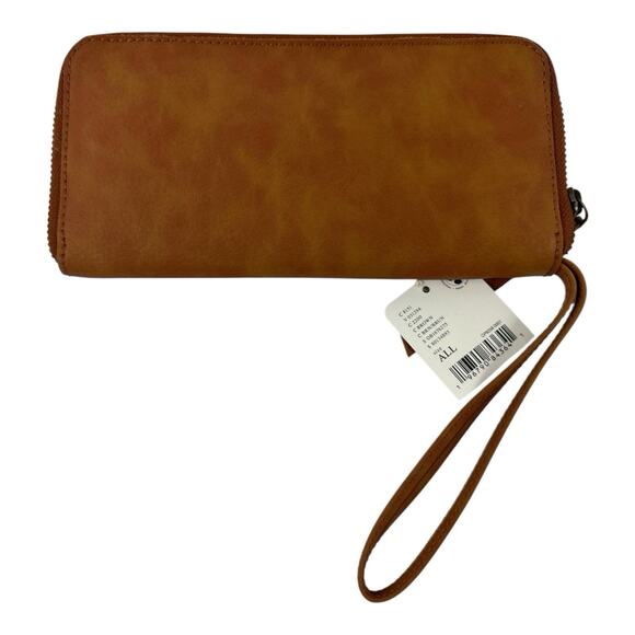 FREE PEOPLE Wallet Bifold Wristlet Zip Up Card Organizer Vegan Leather Tan Brown - Picture 3 of 6
